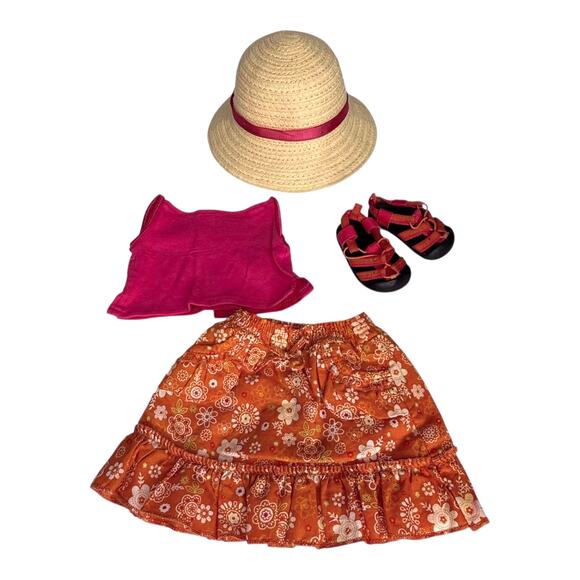 VTG American Girl GARDENING OUTFIT II Tank Top Skirt Sandals Shoes Straw Hat - Picture 5 of 6